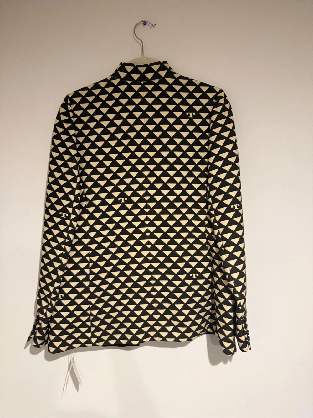 Tory Burch Black and Cream Triangle-Print Blazer